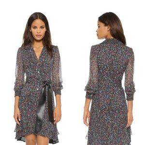 Diane Von Furstenberg Black Multi-Color Confetti Wrap Dress with Belt